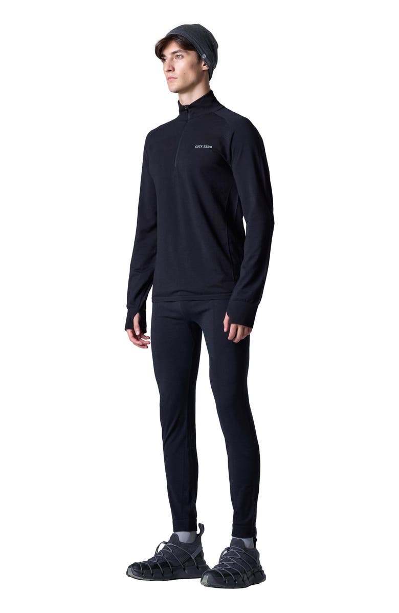 COZY ZERO Tech Merino Classic Fit Half Zip Long Sleeve Base Layer, Main, color, Black