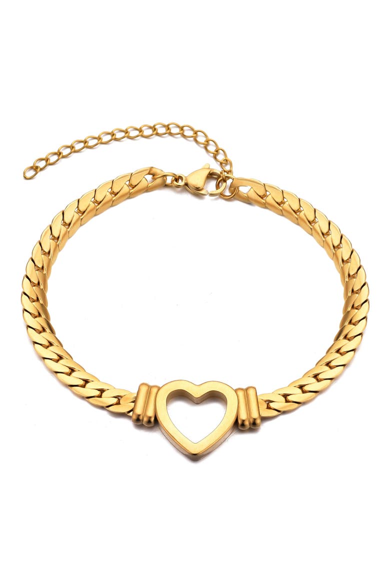 Heart Charm Curb Chain Bracelet, Main, color, GOLD