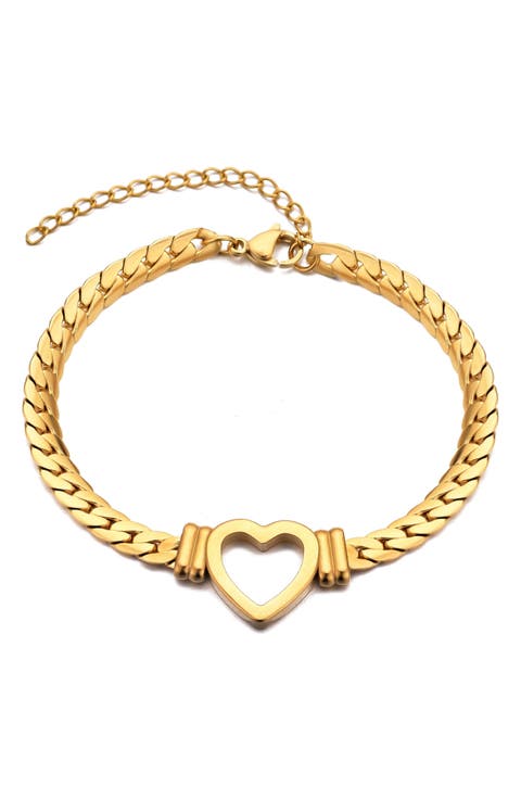Heart Charm Curb Chain Bracelet