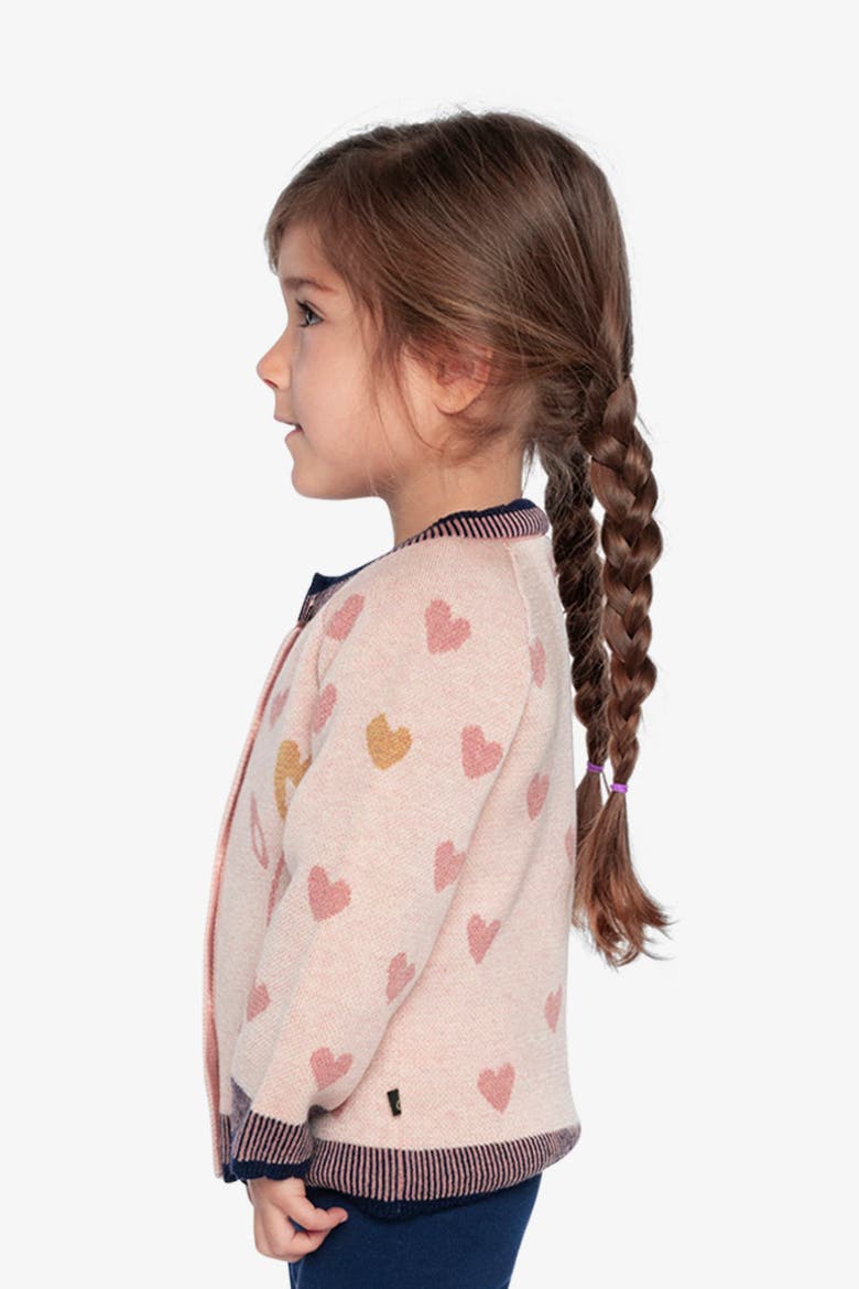 Knitted Jacquard Heart Pattern Scalloped Trim Cardigan, Alternate, color, Pale Dusty Pink and Navy