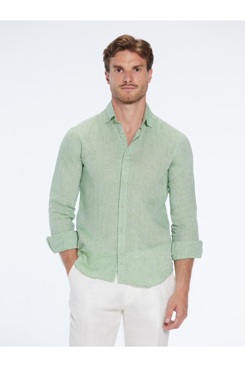 Harry Army Green Linen Shirt with Spread Collar, Main, color, Green