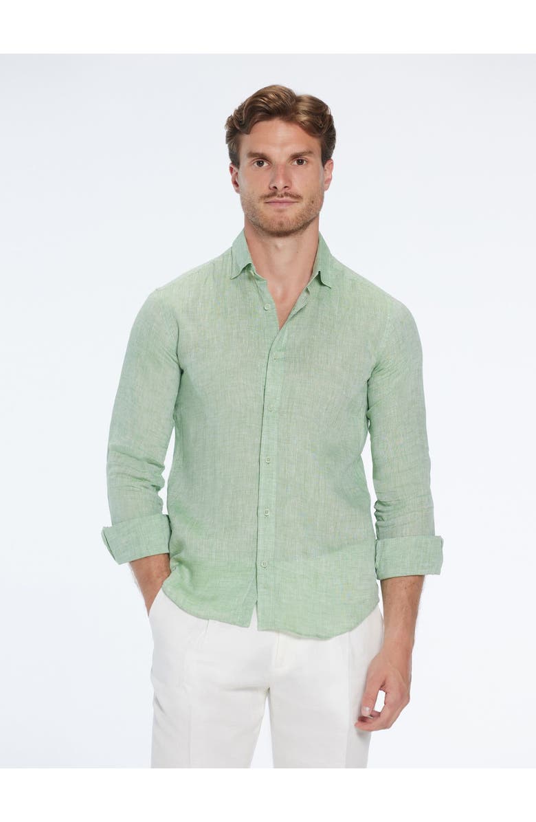 Moeva Harry Army Green Linen Shirt with Spread Collar, Main, color, Green