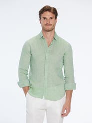 Moeva Harry Army Green Linen Shirt with Spread Collar