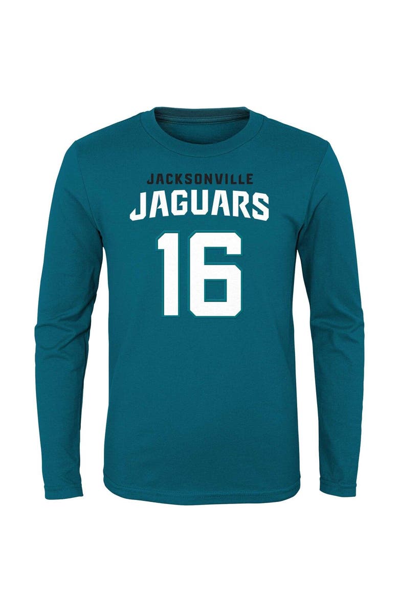 Outerstuff Youth Trevor Lawrence Teal Jacksonville Jaguars Mainliner Player Name & Number Long Sleeve T-Shirt, Alternate, color, 