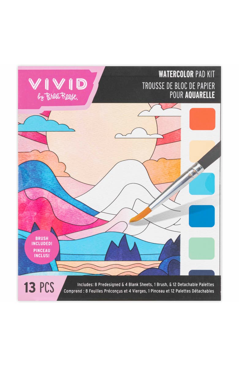Brea Reese Vivid Watercolor Pad Kit, 8 Landscape & Flower Designs, Main, color, Multicolored