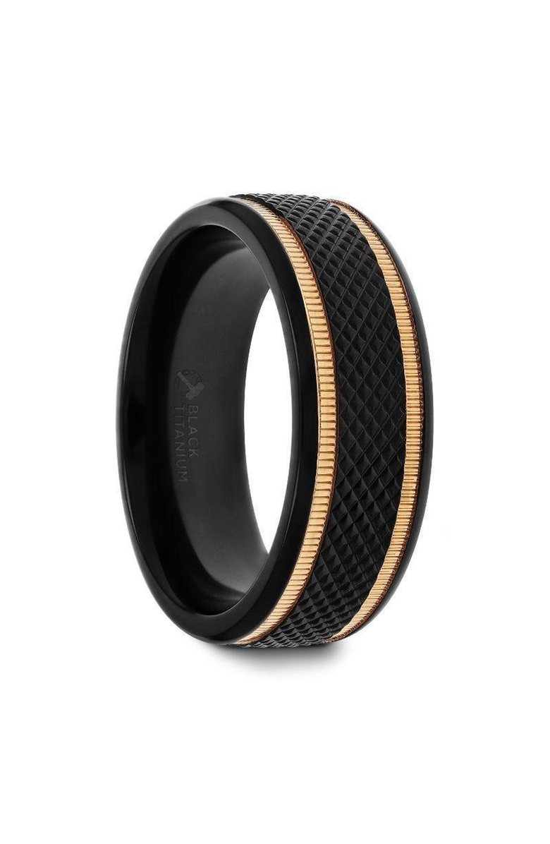 Larson Jewelers Baroque Titanium Diamond Pattern Wedding Ring, Main, color, Black / Gold