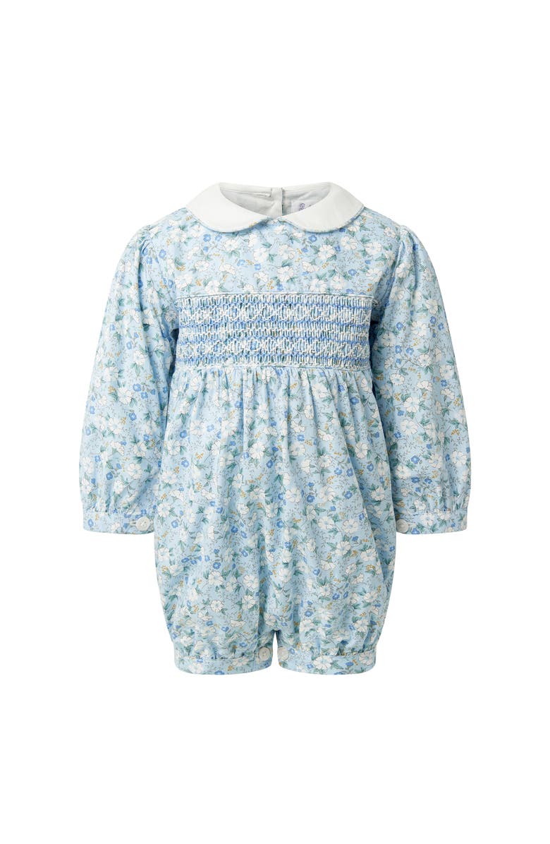 Rachel Riley Floral Smocked Babysuit, Main, color, Blue
