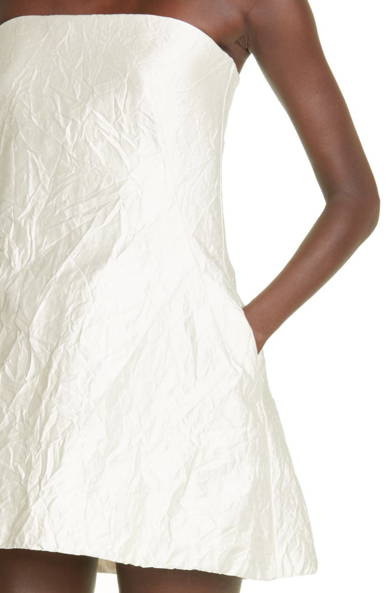 Brandon Maxwell The Aria Strapless Crinkled Satin Minidress, Alternate, color,