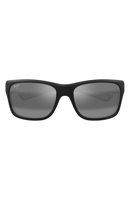 Maui Jim 'Ano Nui 63mm Oversize PolarizedPlus2® Rectangular Wrap Sunglasses in Matte Black/Neutral Grey  product