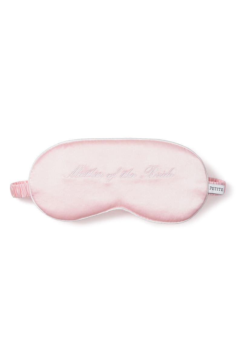 Petite Plume Mother of the Bride Embroidered Silk Sleep Mask, Main, color, Pink