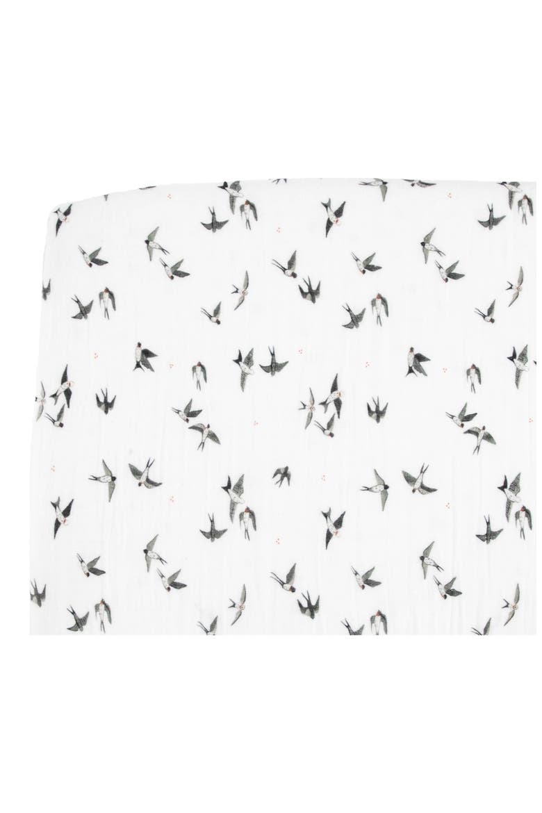 Organic Cotton Muslin Crib Sheet, Alternate, color, SWALLOWS