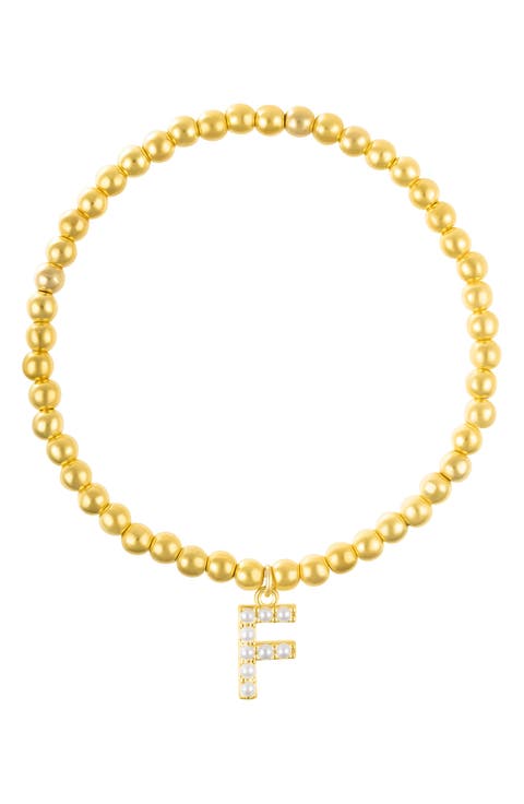 Faux Pearl Initial Charm Beaded Bracelet