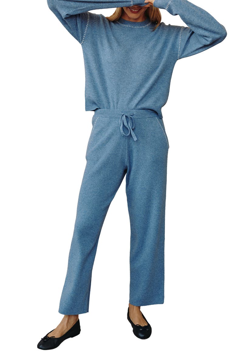 Whipstitch Straight Leg Sweater Pants, Alternate, color, HEATHER BLUE