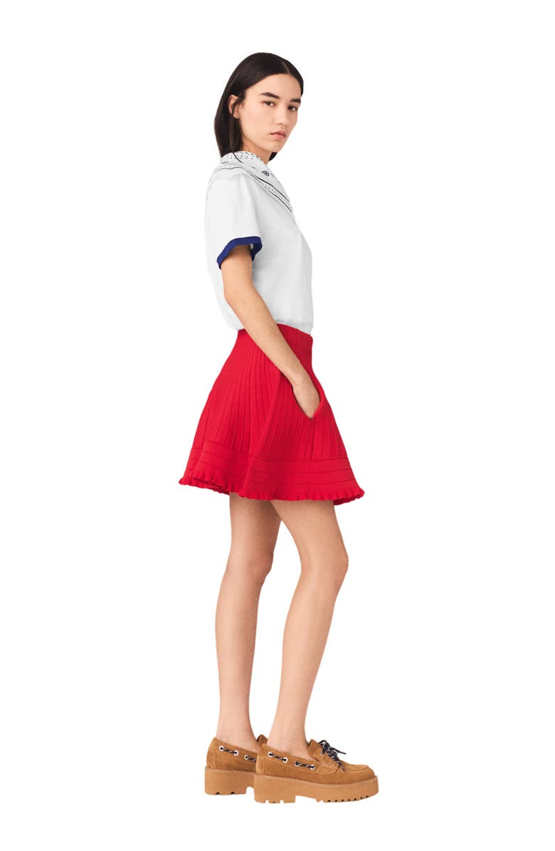 maje Compact knit short skirt, Alternate, color, Red