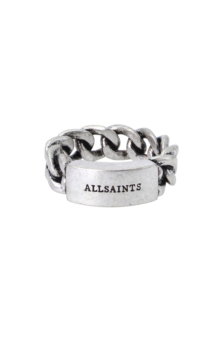 AllSaints Men's Sterling Silver ID Curb Chain Ring, Main, color,