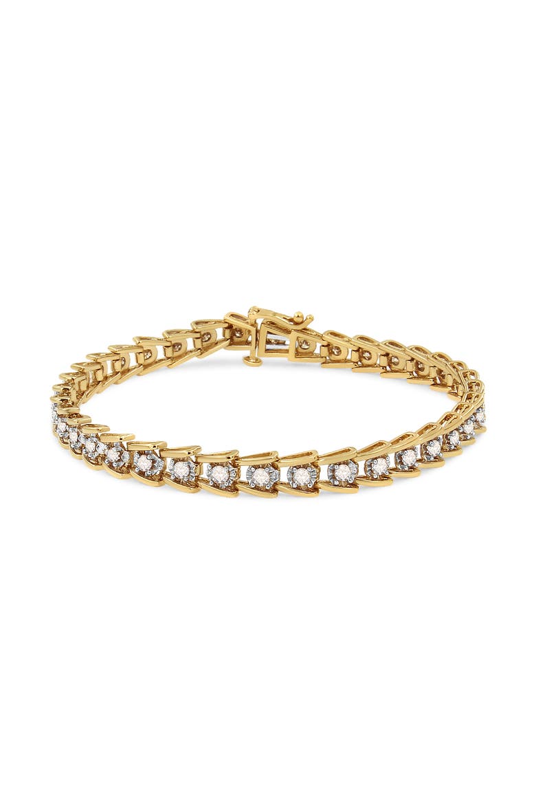 14K Yellow Gold Plated Silver 2.00 Cttw Miracle Set Diamond Wave Link Bracelet, Alternate, color, Yellow