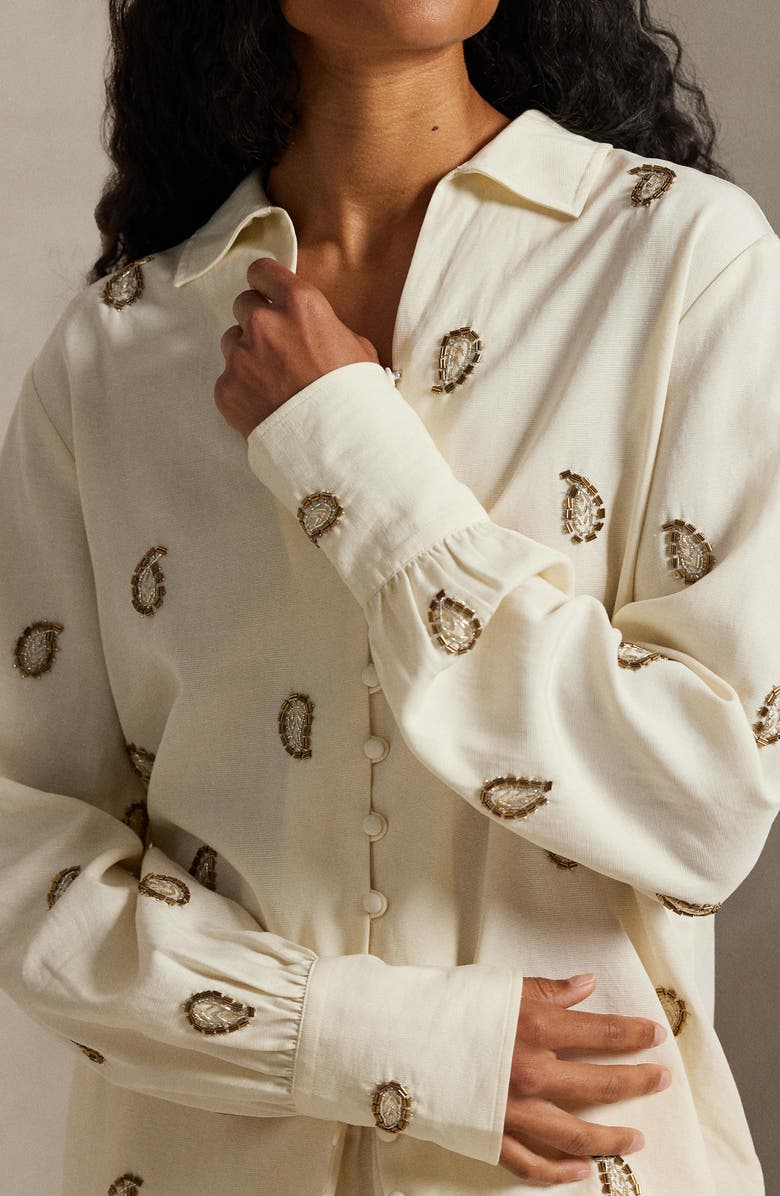 Polo Ralph Lauren Beaded Woven Shirt, Alternate, color, Trophy Cream