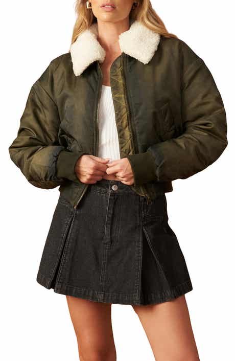 FLYING TOMATO In a Trance Faux Shearling Collar Bomber Jacket