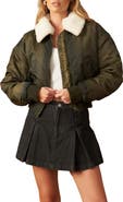 FLYING TOMATO In a Trance Faux Shearling Collar Bomber Jacket