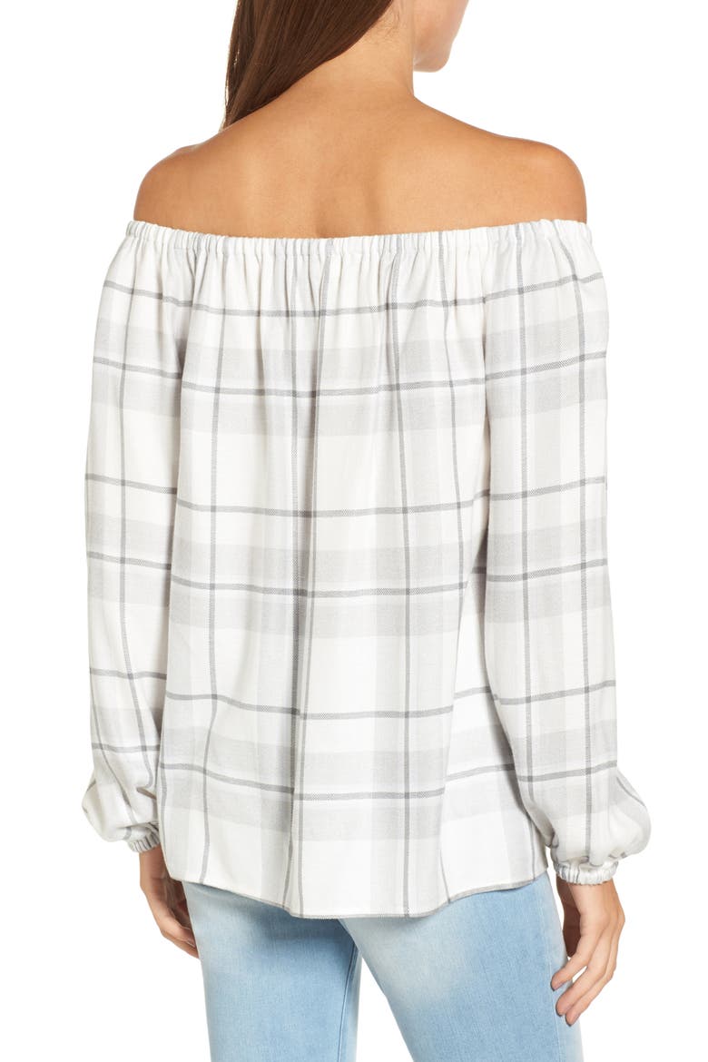 Off the Shoulder Plaid Blouse, Alternate, color, DOVE