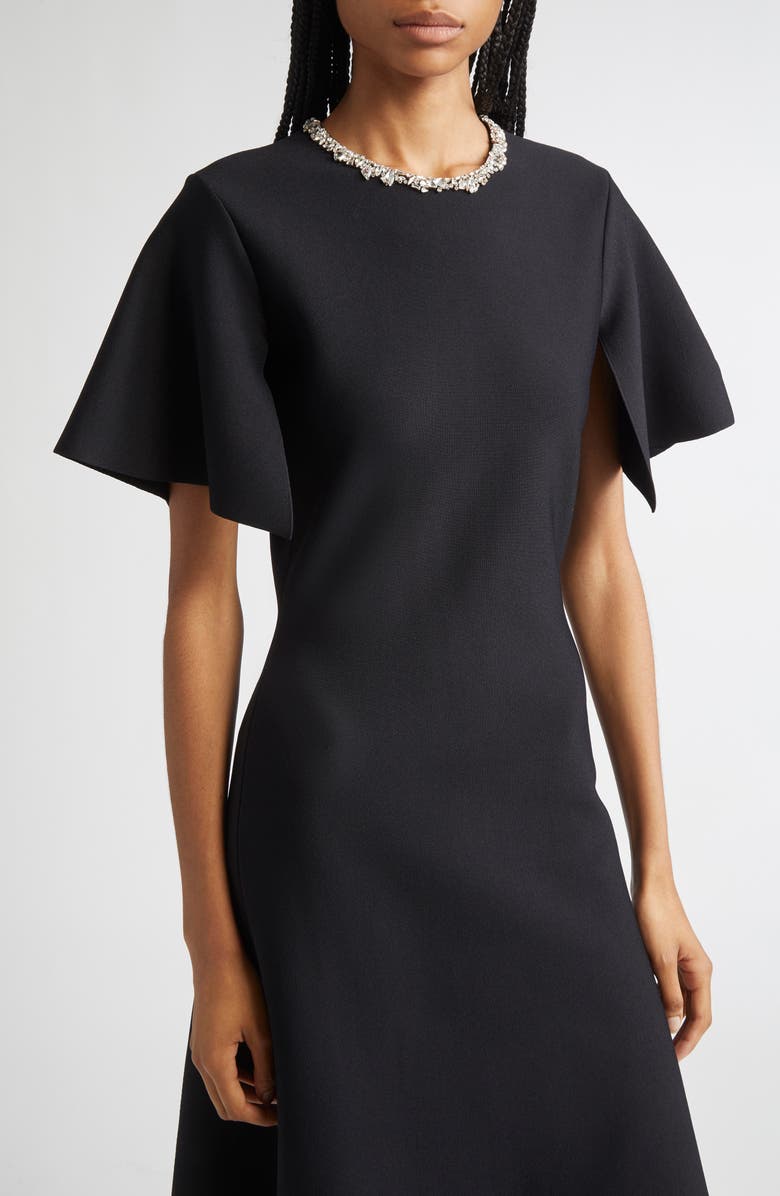 McQueen Crystal Embellished Split Sleeve Midi Dress, Alternate, color, Black/ Crystal