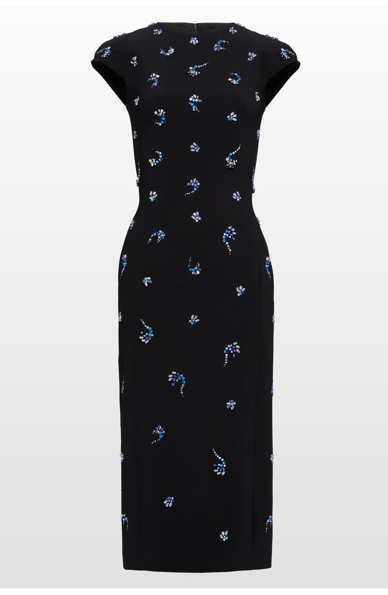 Jenny Packham Hydra Embellished Cap-Sleeve Midi Dress, Alternate, color, Liquorice