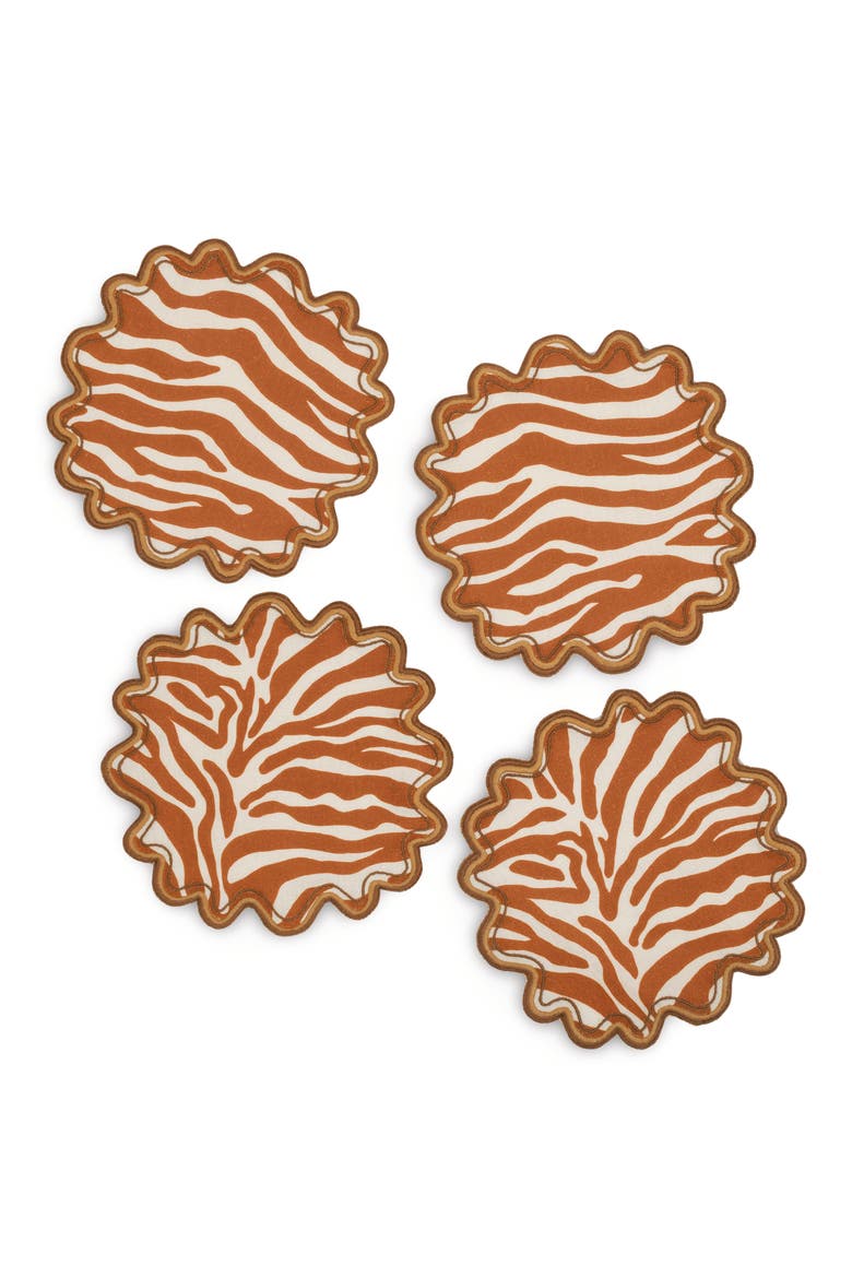 Regine Set of 4 Linen Zebra Stripe Linen Cocktail Napkins, Main, color, PERSIMMON