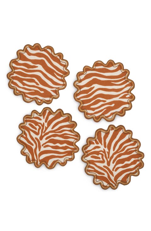 Regine Set of 4 Linen Zebra Stripe Linen Cocktail Napkins