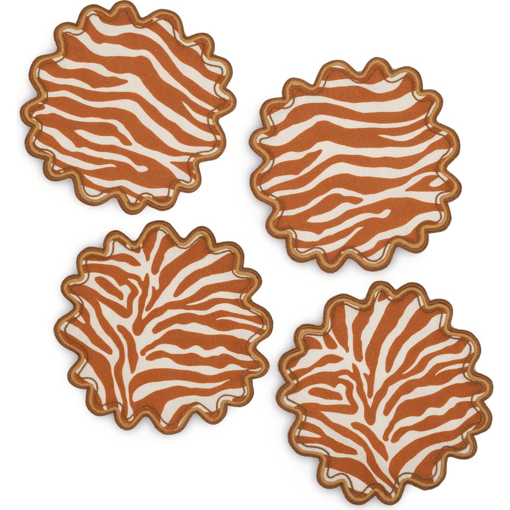 Matouk Regine Set Of 4 Linen Zebra Stripe Linen Cocktail Napkins In Brown