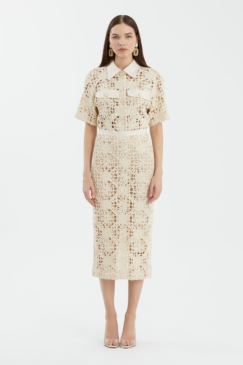 Ecru Slit Midi  Pencil Skirt, Main, color, Ivory