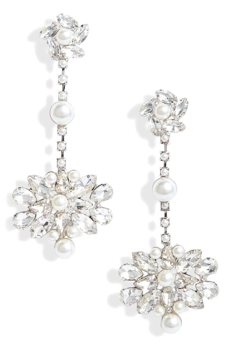 Imitation Pearl Linear Drop Earrings, Main, color, SIL/WHITE