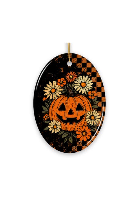 Checkered Floral Jack-o-lantern Ornament
