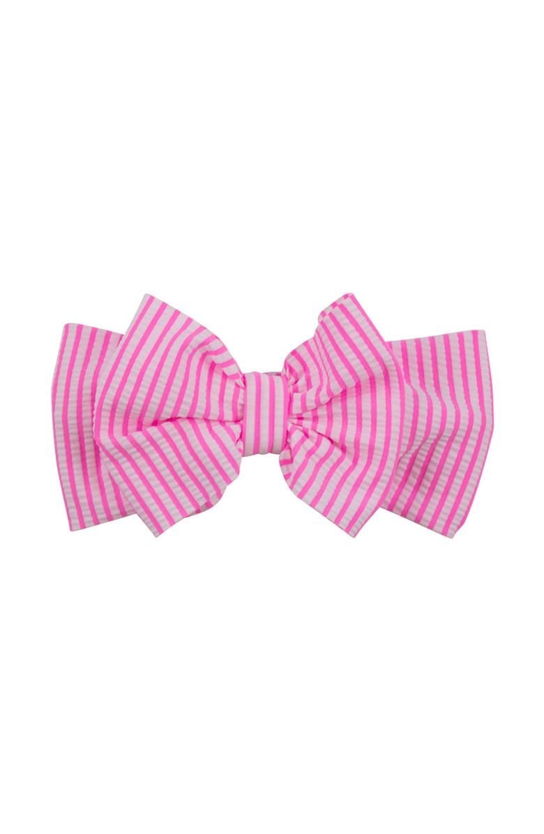 RuffleButts Seersucker Swim Bow Headband, Main, color, Neon Pink Seersucker