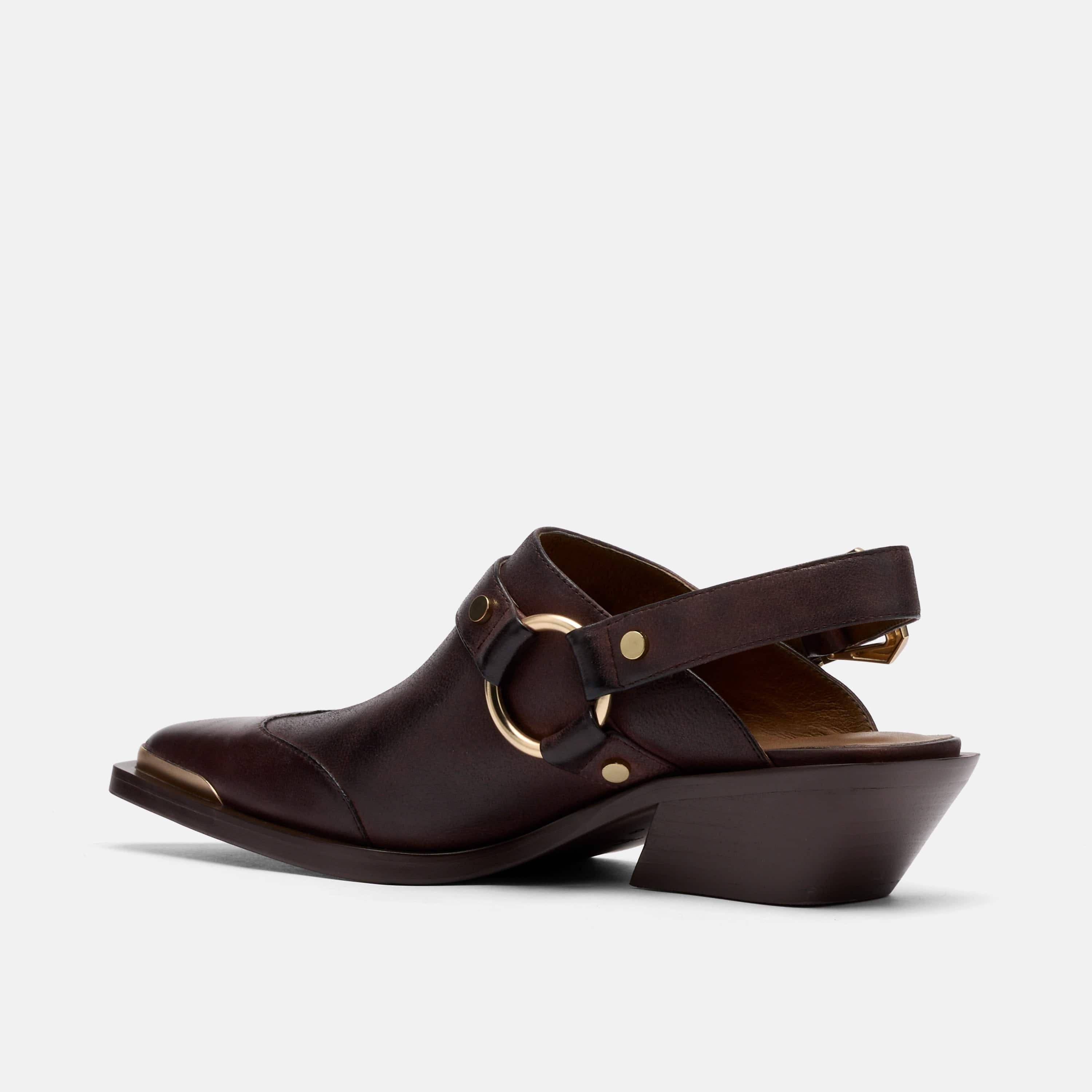 MARC NOLAN Frontier Calf Leather Western Slingbacks, Alternate, color, Brown