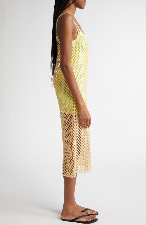 Zankov Victoire Sequined Checker Crochet Knit Midi Dress In Pebble