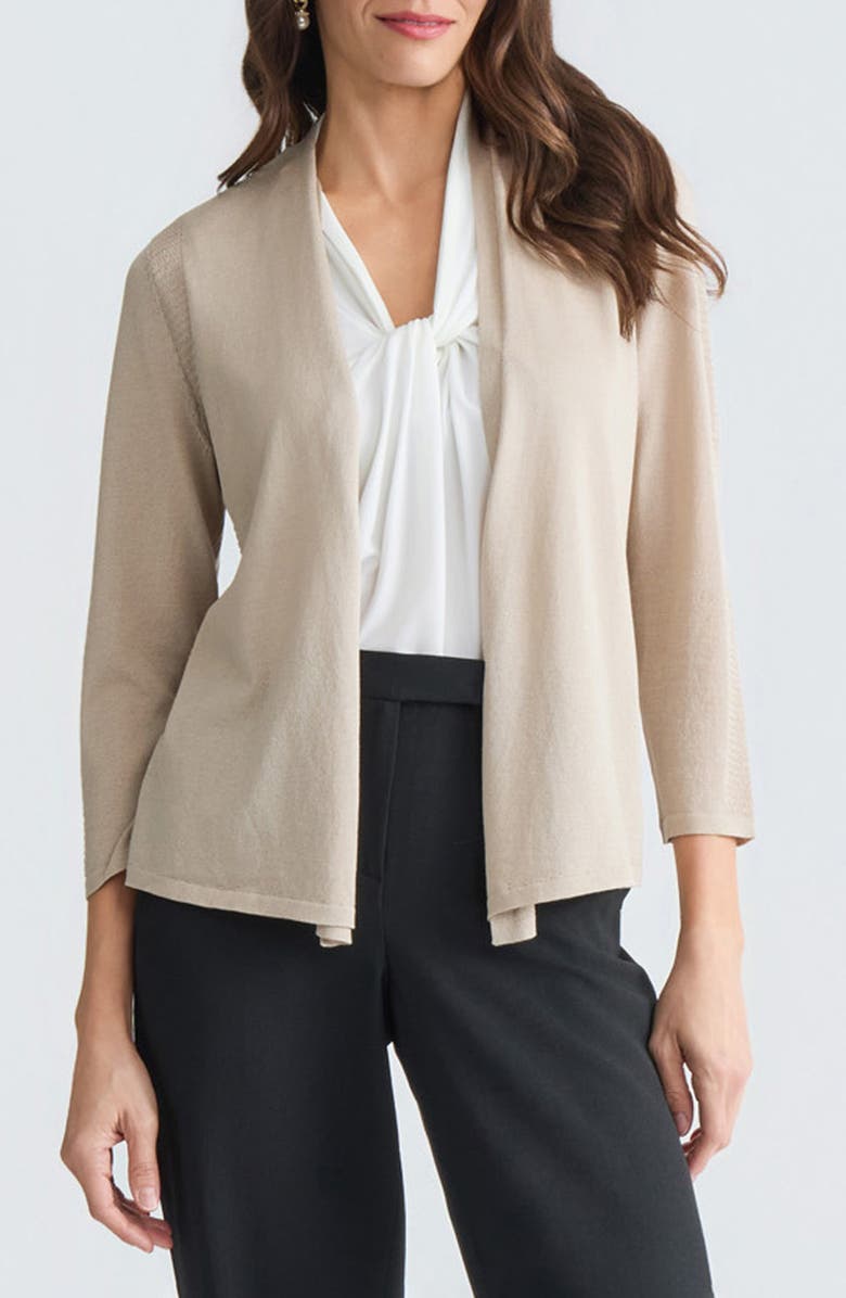 KASPER Stitch Detail Three-Quarter Sleeve Cardigan, Main, color, 