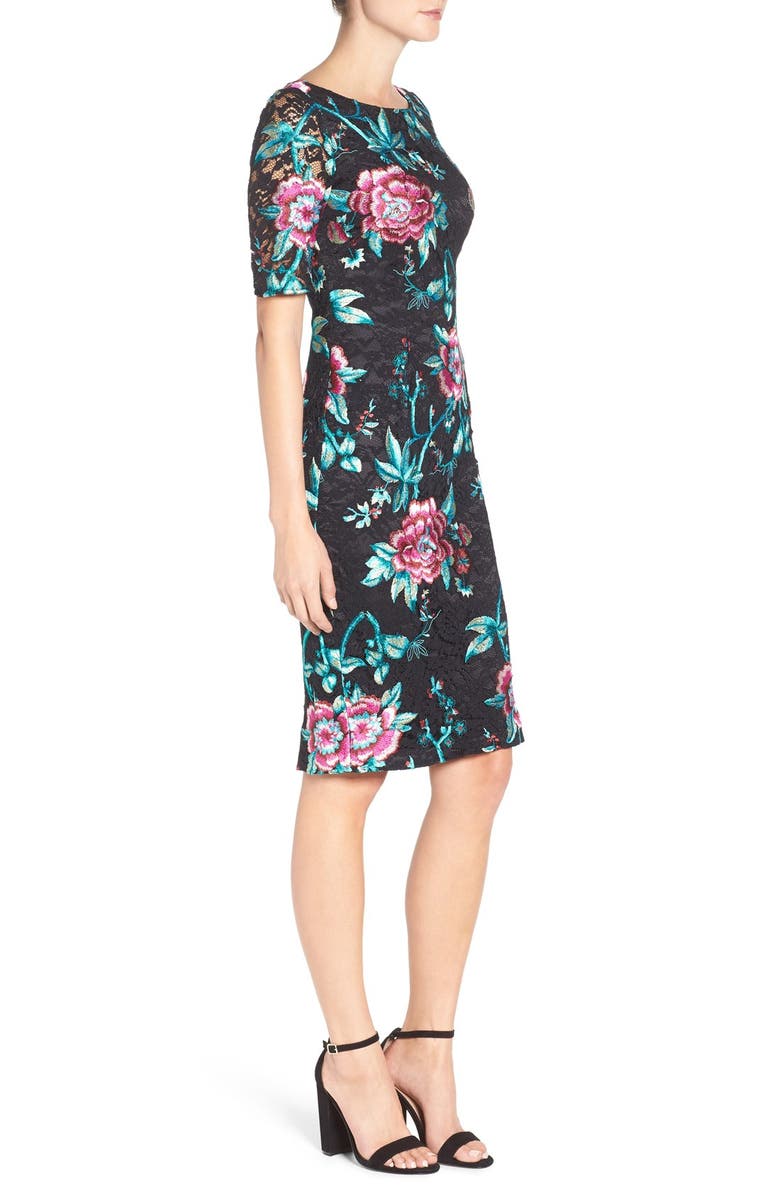 Eliza J Floral Embroidered Lace Sheath Dress, Alternate, color,