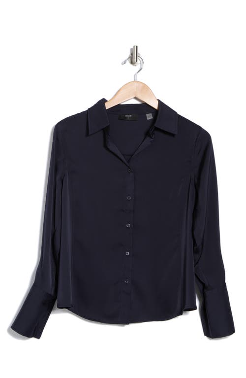 T Tahari Solid Long Sleeve Button-up Shirt In True Navy