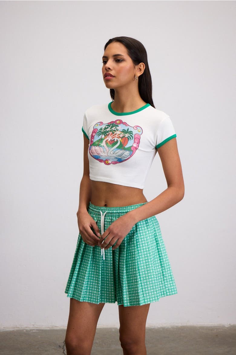 Eden Kiss Swan Print Crop Baby Tee, Alternate, color, White