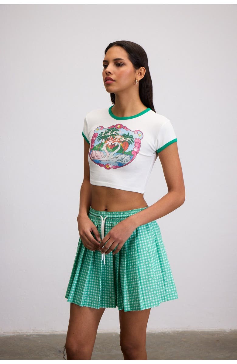 Je Te Veux Eden Kiss Swan Print Crop Baby Tee, Alternate, color, White