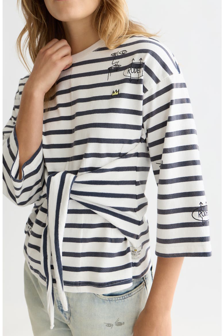 x Basquiat Breton Stripe Belted T-Shirt, Alternate, color, BLUE WHITE STRIPE