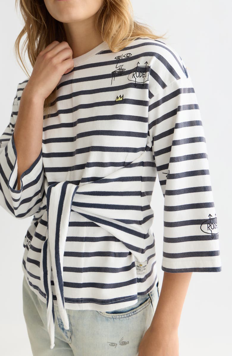 Scotch 
Soda x Basquiat Breton Stripe Belted T-Shirt, Alternate, color, Blue White Stripe