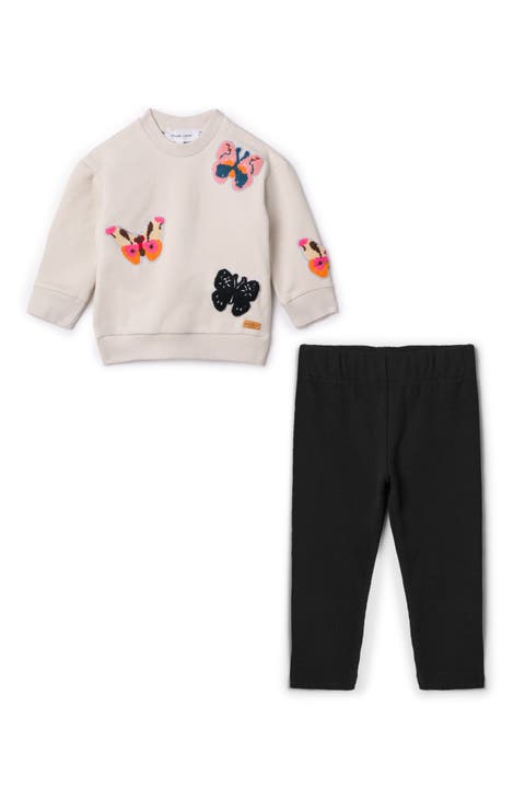 Butterfly Hook Stitch Set French Fleece Top and Leggings Set