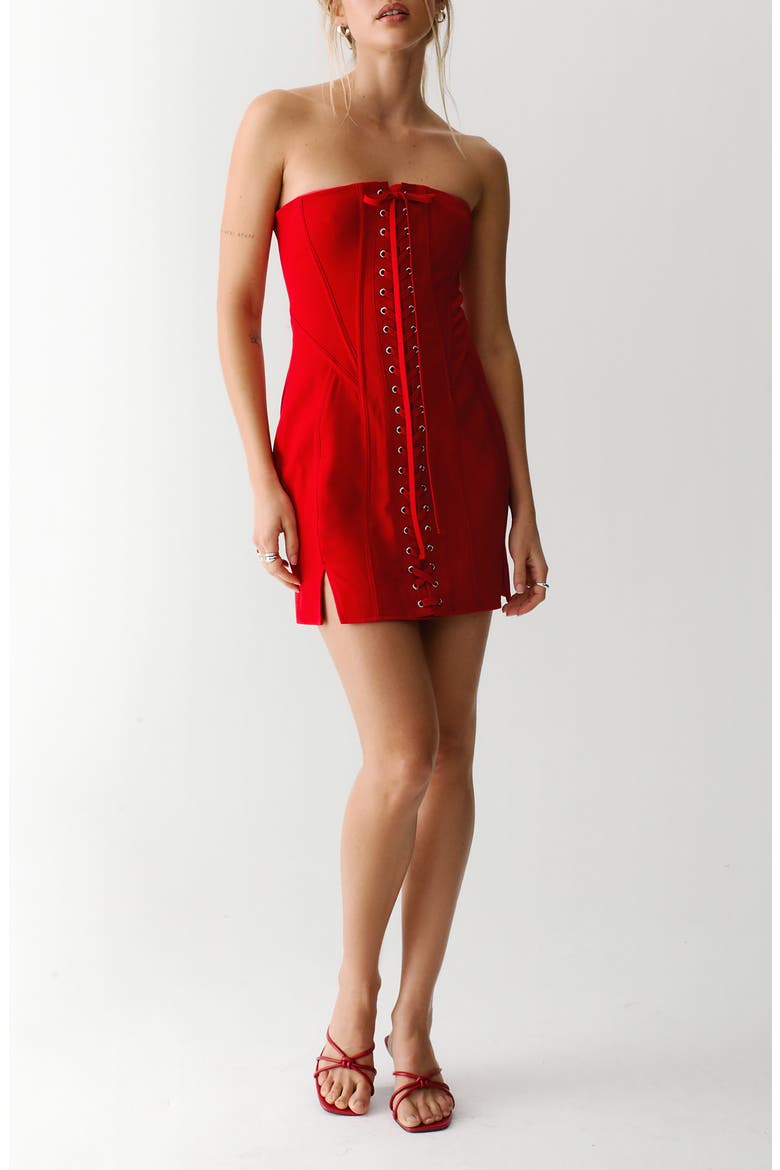 Strapless Corset Minidress, Main, color, RED