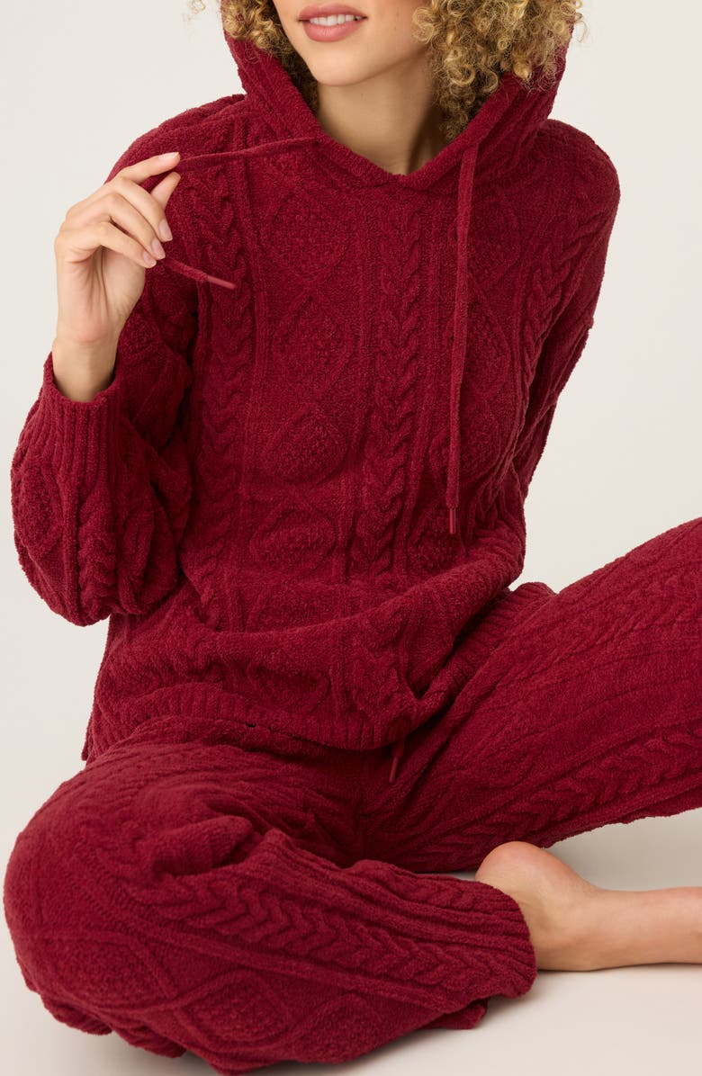 PJ Salvage Cozy Chenille Cable Knit Pajamas, Alternate, color, Port