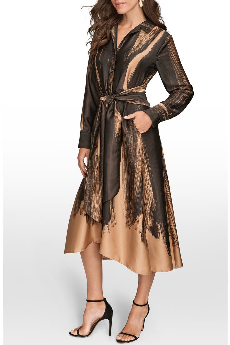 Long Sleeve Midi Dress, Alternate, color, BLACK/ FAWN