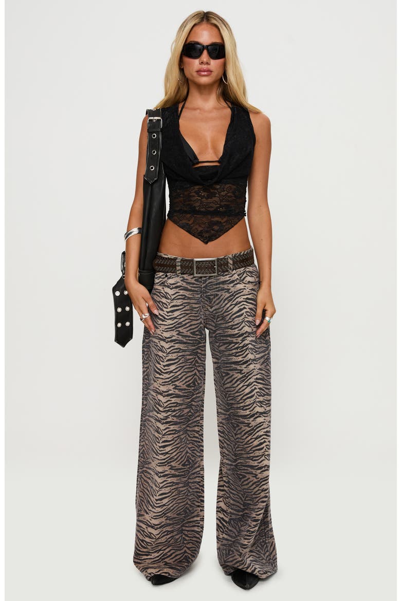 Radigal Tiger Print Low Rise Wide Leg Jeans, Alternate, color, BROWN