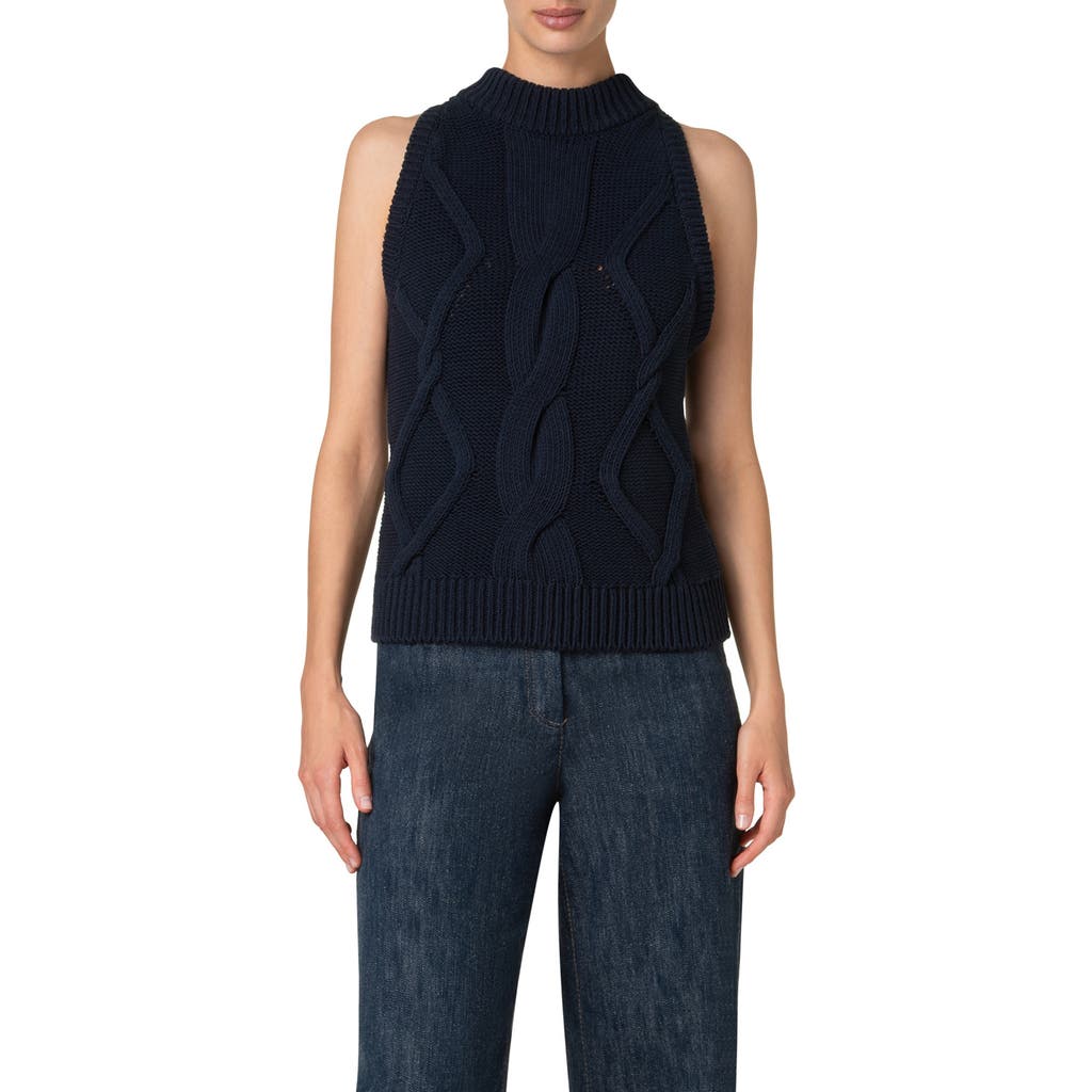Akris Punto Chunky Cable Stitch Mock Neck Sweater Vest In Navy