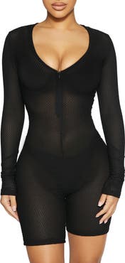 Naked Wardrobe Net Zip-Up Long Sleeve Mesh Romper