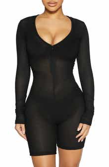Naked Wardrobe Net Zip-Up Long Sleeve Mesh Romper